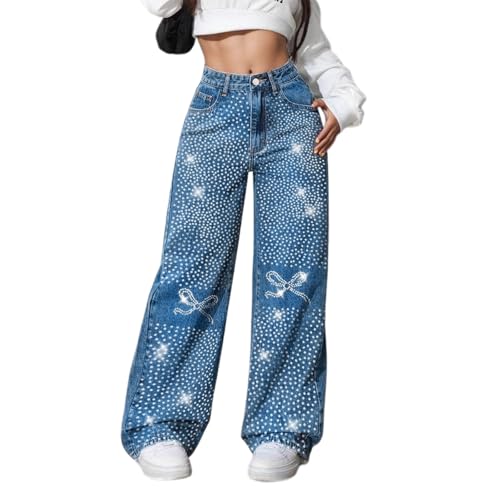 Jean ample avec strass et taille haute pour look casual chic