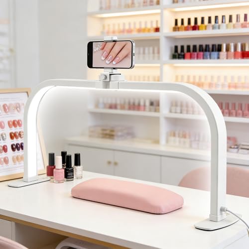 Yigowyigo Halbmond Lampe 70cm Nagellampe mit Handyhalter für Nagel Schreibtisch Extra Groß Faltbare LED Nageltischlampe mit 3 Farbmodi 10 Helligkeiten Einstellbar für Schönheit Wimpern Tattoo