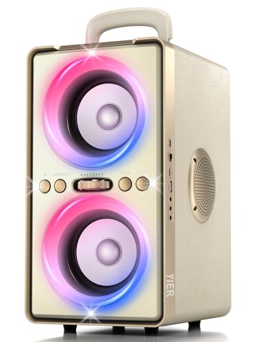 Image of YIER Bluetooth Speaker, 240W Peak Loud Party Speaker with Big Bass, 20H Playtime, TWS, BT5.3, Large Portable Wireless Boom Box with LED Light for Outdoor Backyard Beach Home (Leather White)