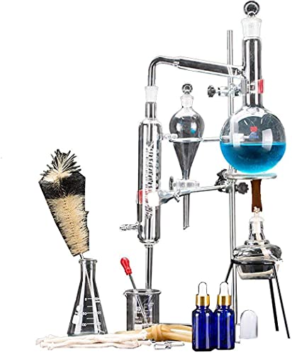 Aparatos de extracción de aceites esenciales, equipo de unidades de destilación de equipo de laboratorio de 500 ml, kit de cristalería de laboratorio Purificador de destilador de agua, equipo de exper Cover