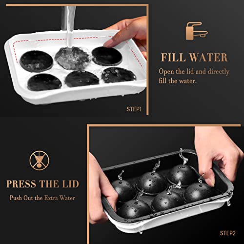 Icexxp Whiskey Ice Ball Maker, 2.2" Round Ice Cube Trays With Lid And Bin, Large Ice Cube Tray With Container, Easy To Fill & Release, Sphere Ice Tray With Ice Bucket & Tong, For Whiskey Cocktails #TOP2