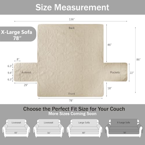 Image of Soft Quilted Couch Cover with Pockets for Extra-Large Sofa, Anti-Slip Sofa Covers Washable for 3 Cushion Pet Friendly, Oversized Sofa Cover Water-Repellent (X-Large Sofa 78 inch, Camel)