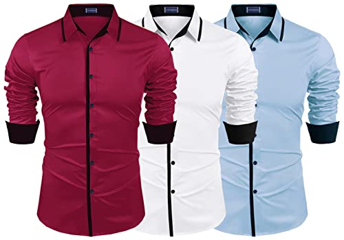 Image of Zombom Combo of Men's Cotton Blend Solid Regular Fit Casual Full Sleeves Shirts (Pack of 3)