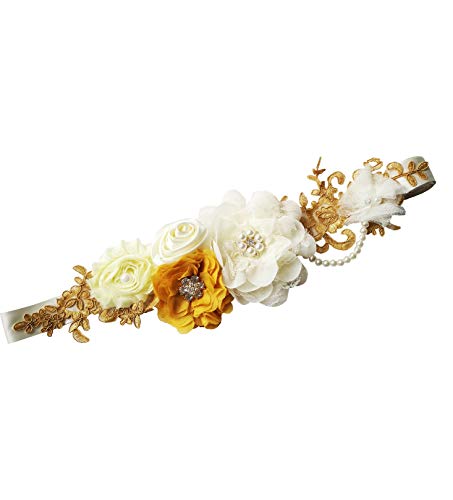 FANFAN Pregnant Wedding Belt Bridal Applique Sash Belt Maternity Satin Belt Y01 (Gold)
