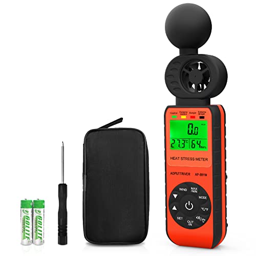 Handheld Anemometer,Indoor/Outdoor Heat Stress WBGT(Wet Bulb Globe Temperature) Meter for Wind Speed/Humidity/WBGT Alarm and Temperature (℃/℉) for HVAC Vents, Boat Sailing