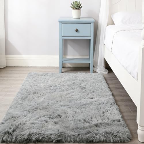 CUIMEI Alfombras de Habitacion 50 x 170 cm, Lavable Antideslizante, Resistente, Grandes Tamaños, Lavable en Lavadora, Alfombra Rectángulo Shaggy, para Dormitorio, Gris Plata