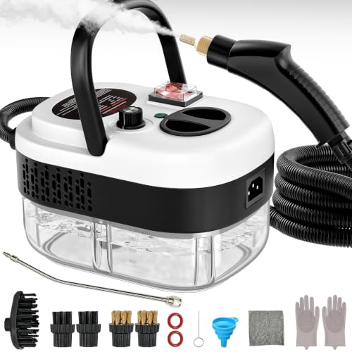 Image of Portable High-Pressure Handheld Steam Cleaner, 14-Piece Accessories, 6 Steam Levels, 15s Heat-Up,chemical-free Cleaning Tile, Grout, Dirt, Grease & Car Detailing(white&Black)