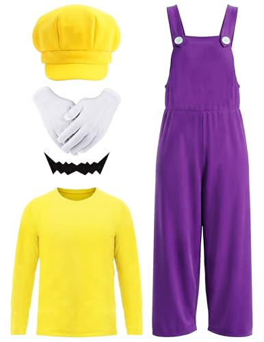 Walionair 4Pcs Purple Workwear Costume Set with Hat Gloves Fake Beard for Halloween Role-Playing Party (L)