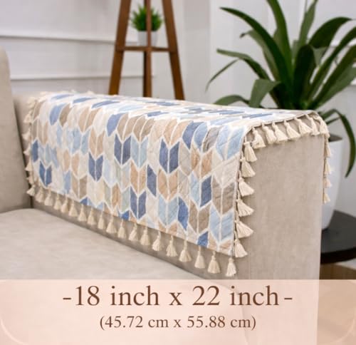 Image of STITCHNEST Printed Quilted Sofa Arm Cover with Tassels | Stylish Hand Rest Protector | Soft & Durable | 18 x 22 Inches