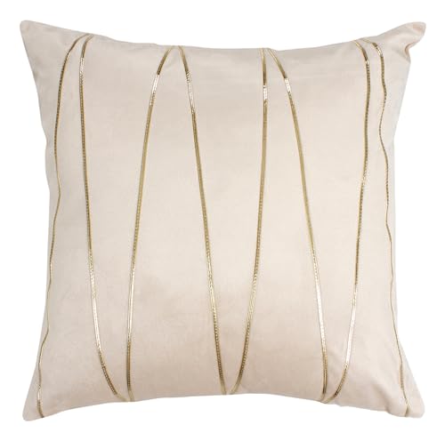 Image of Amazon Brand - Umi Gold Leather Striped Pack of 2 Throw Pillow Covers Velvet Decorative Cushion Covers Cases for Sofa Bedroom Livingroom Car 20 x 20 in Beige Color