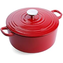 Cazuelas Alemanas BK Cookware Cazuela de Hierro Fundido Esmaltado Alemán, 24 cm/4,2 litros Cazuela con Tapadera, Horno Holandés hasta 220°, Cocina de Inducción, Apta para Lavavajillas, Rojo Guindilla