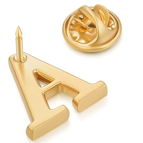 Image of HONEY BEAR Mens Womens Initial Alphabet Letter Lapel Pins Collar Badge Brooches for Business Wedding Graduation Gift Matte Gold 0.59 inches