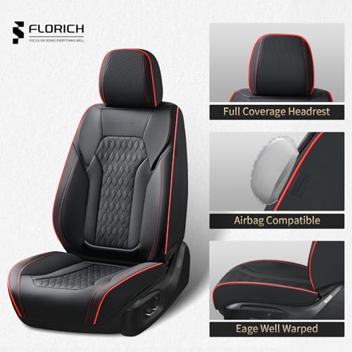 Image of FLORICH Seat Covers, Car Seat Covers Full Set, Luxury Nappa Leather Seat Covers, Breathable and Waterproof Car Seat Protector 5 Seat, Automotive Seat Covers Universal Fit for Most Cars-Black&Beige
