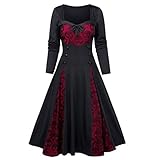 ✿✿gothic retro kleid damen langarm mittelalter kleid retro vintage drucken abendkleid ballkleid renaissance cosplay kostüm mittelalter party kostüm maxikleid damen mittelalterliche kleid mit trompetenärmel lange Ärmel renaissance-kleid mittelalterliches kostüm fasching damenkostüm partykleider damen langarm mit kapuze retro rockabilly kleid viktorianischen königin kleider prinzessin renaissance bodenlänge kleider korsett vollbrust corsage mit spitze gothic punk schwarz gotischer punk kleid