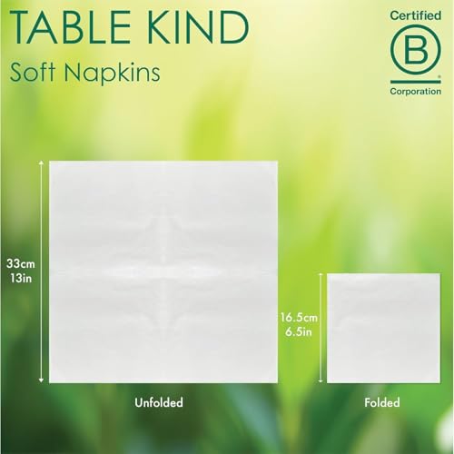 Table Kind 50 x Soft White Napkins, Disposable Napkins Quality Serviettes for Party Serviettes, Catering & Everyday Use, Eco-Friendly Home Compostable FSC, Recyclable, Made in EU 3ply 33cm