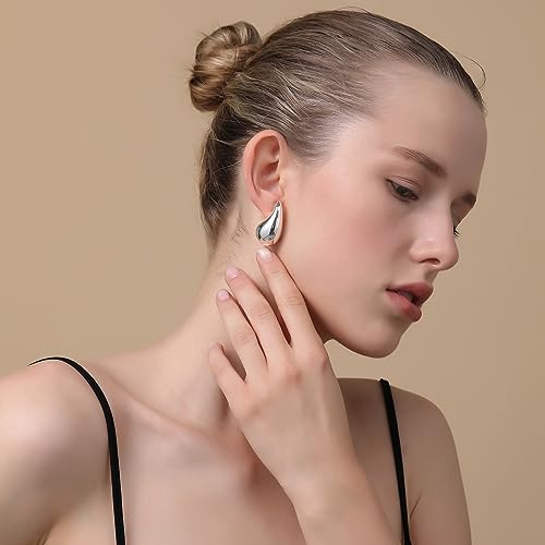 Image of Apsvo Chunky 14K Gold Plated Hoop Earrings for Women, Lightweight Waterdrop Hollow Open Hoops, Hypoallergenic Dupes Earrings