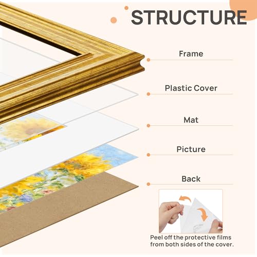 Image of upsimples 5x5 Picture Frame, Vintage Frames Decor, 1Pack Gold | Fit 4x4 and 5 x 5 Square Photo, Wall or Tabletop Display, Antique-style Decoration, Rustic Farmhouse Decor, For Weddings