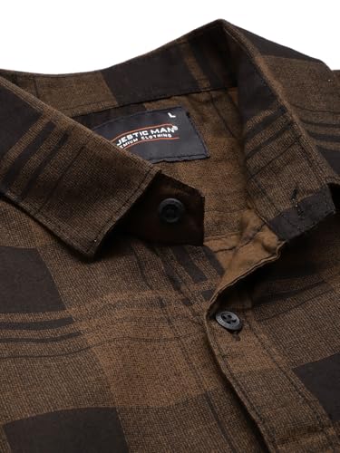 Image of Majestic Man Stylish Slim Fit Cotton Spread Collar Checked Casual Shirt