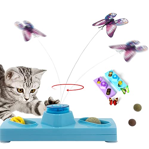 Interactive Cat Toys for Indoor Cats, Electric Automatic Kitten Toys 360Â° Rotating Butterfly, Cat Exercise Toy Ball, Catnip Balls, Funny Cat Teaser Toys with 2 Butterfly and 3 Catnip Ball Replacements