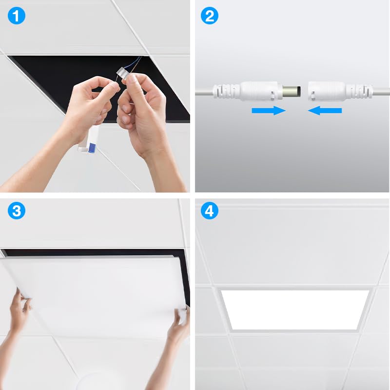 8 x panel LED 25W, luminaria de rejilla empotrada 60x60 cm, plafón empotrado 4000K (blanco neutro), UGR≤26 CRI≥80. Dimensiones: L595 x A595 x H26 mm.