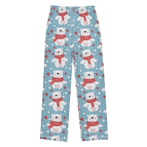Pajama Pants Polar Bear with Hearts PJ Bottoms Sleepwear Lounge Sleep Pant with Pockets