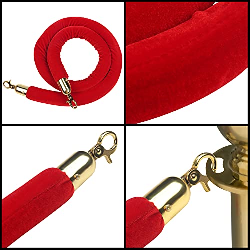Belle Vous 2 STK Kordel Absperrung Roter Samt – B150 x D3,5 cm Samtseil mit Karabiner Haken Gold Poliert als Absperrband – Dicke Samtkordel Personenleitsystem Absperrband Rot
