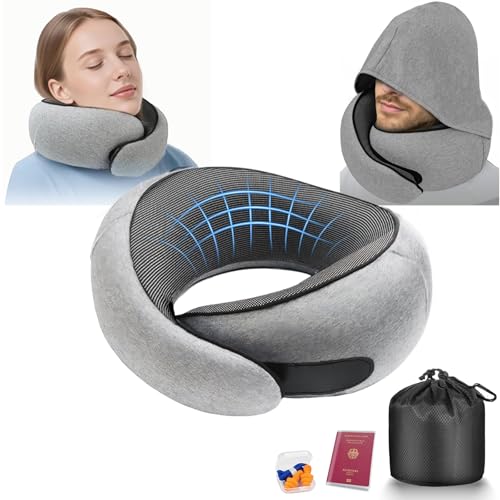 Furansijin Nackenkissen mit Verstellbarer Kapuze & 360° Nackenstütze | Ergonomisches Memory Foam Reisekissen für Flugzeug, Auto | Inkl. Travel Case...