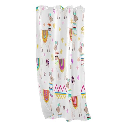 RPLIFE Playful Llamas - Cortina blanca para ventana individual, cortinas largas con bloqueo de calor, 84 x 52 pulgadas