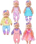 ebuddy 5-Pack Baby Doll Clothes for 15-17 Inch Dolls, Cute Fashion Doll Clothing Set with Matching Headbands, Fits 15" 16" 17" Reborn Baby Dolls, Newborn Dolls, Gift for Kids Girls (No Doll)