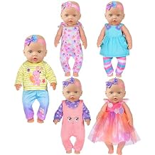 5-Pack Baby Doll Clothes for 15-18 Inch Dolls, Cute Fashion Doll Clothing Set with Matching Headbands, Fits 15" 16" 17" Reborn Baby Dolls, 18" Dolls, Baby Dolls, Gift for Girls Doll Not Included