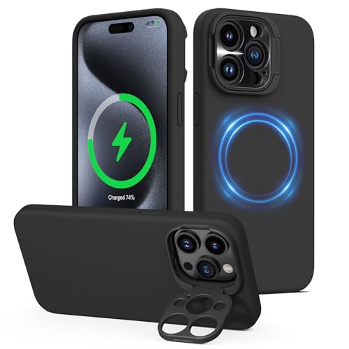 Coque iPhone 15 Pro MagSafe Nillkin noire en silicone liquide avec support photo