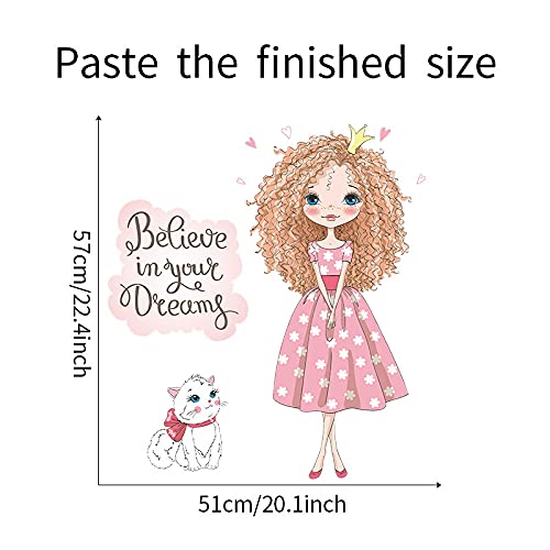 Image of Adorable Girl Cat & Quote Wall Stickers for Kids Room Bedroom Living Room Door Study Boho Nursery Wall Decoration Wall Sticker for Baby Girl Room Bedroom Nursery Playroom Decor-Self-Adhesive