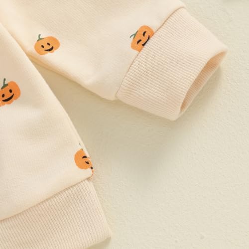Toddler Girl Halloween Outfits Baby Pumpkin Ruffle Crewneck Sweatshirt Top Pant Set Infant Cute Fall Winter Clothes4