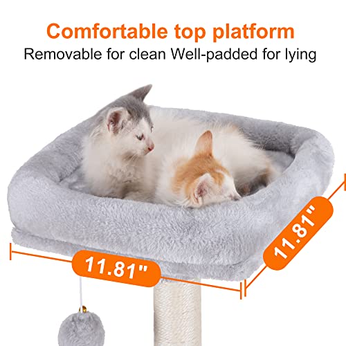 Heybly Cat Tree with Toy, Cat Tower Condo for Indoor Cats, Cat House with Padded Plush Perch, Cozy Hammock and Sisal Scratching Posts, Light Gray HCT004SW