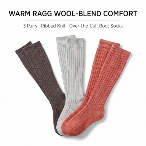 Image of Tipi Toe Women's 3 Pairs Ragg Marled Wool-Blend Boot Socks - Warm Ribbed Over the Calf /Knee High Socks for Winter Comfort