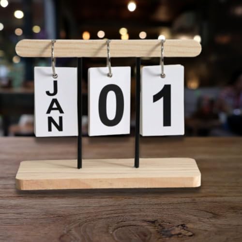 Calendário de Mesa Decorativo em Madeira, Base Dupla com Plaquinhas Removíveis, Design Moderno