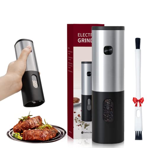 Pourcare Salt And Pepper Grinder Set,Adjustable Coarseness One-Hand Automatic Operation, Powered With Led Light,Stainless Steel Black 1 Pack #TOP23
