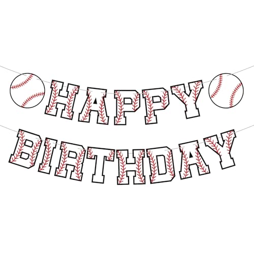 Image of Supervitae Happy Birthday Banner Baseball, Baseball Birthday Banner, Baseballs Party Hanging Decorations Sport Theme Party Supplies for Baseballs Player Gift Sport Parties Favors Decoration