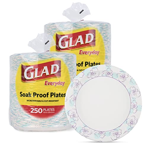 Glad Round Disposable Paper Plates for All Occasions | Soak Proof, Cut Proof, Microwaveable Heavy Duty Disposable Plates | 10
