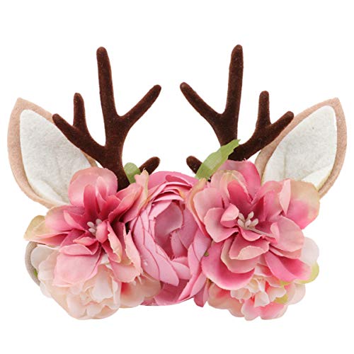 NUOBESTY Flower Antler Headband Reindeer Ear Headband Christmas Headwear Headdress Costume Hair Accessories for Girls