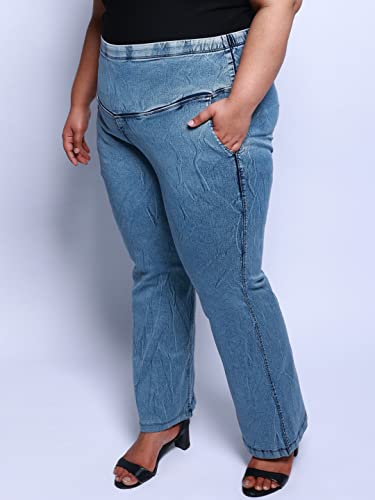 Image of AMYDUS Plus Size Women Flared Jeans | to Fit Waist 36 to 54 Inches | High-Waist | Stretchable | 2 Pockets | Tummy Tucker Denims for Ladies - L to 9 XL