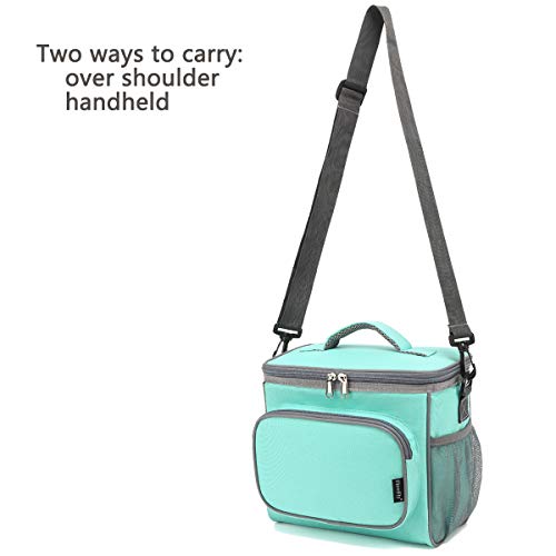 FlowFly Insulated Reusable Lunch Bag Adult Large Lunch Box for Women and Men with Adjustable Shoulder Strap,Front Zipper Pocket and Dual Large Mesh Side Pockets,Jade
