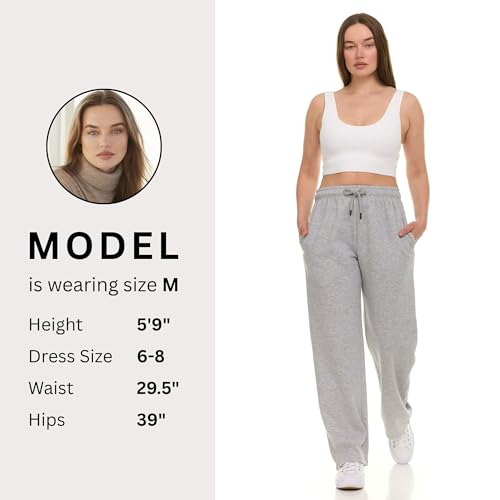 Straight Leg Sweatpants for Women, Fleece Loose Fit Open Bottom Lounge Womens Sweatpants with Pockets2