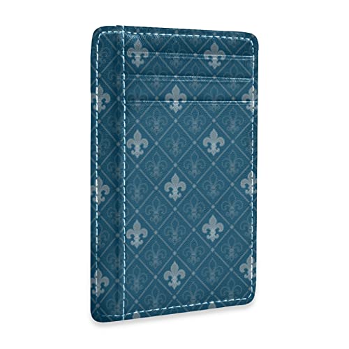 susiyo Blue Fleur De Lis Slim Minimalist Wallets Rfid Blocking Card Wallets PU Leather Front Pocket Wallets for Men Women