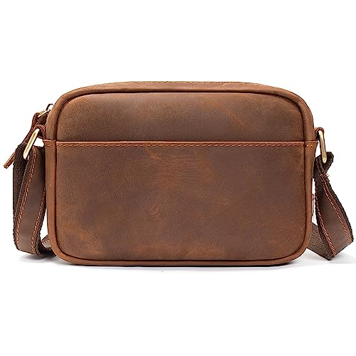 Crossbody Bag Handbag Leather Shoulder Bag Cell Phone Purse 8.5 inch Vintage Small Messenger Casual Daypack for Men Women (Brown)
