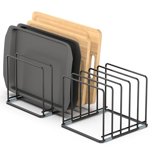 Organizer per mobili da cucina, in acciaio, con 5 scomparti per teglie da forno, taglieri, ideale per organizzare fogli di biscotti all'interno dell'armadio, porta fogli da forno (2 pezzi) (grande)