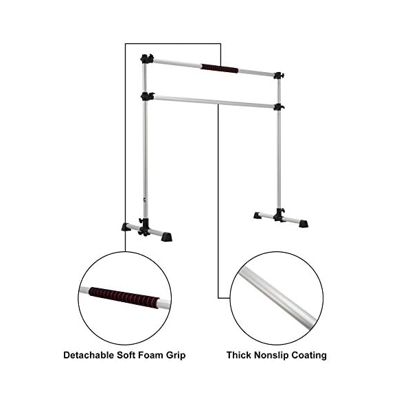 ZELUS Portable Ballet Barre for Home Gym | Freestanding Dance Exercise Equipment for Home Workouts Fitness Flexibility Training with Stretch Band and Tote (5ft, Silver)