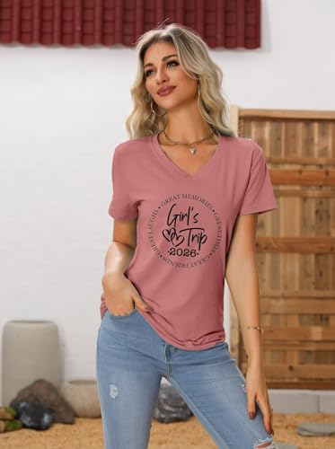 Image of Girls Trip 2026 Shirts for Women Girls Trip Shirts Vacation Travel T-Shirt Short Sleeve Summer Beach Matching Tee Top