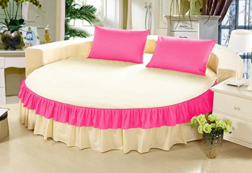 Falda de cama redonda rosa y marfil de algodón egipcio 600 TC de 213 cm 2
