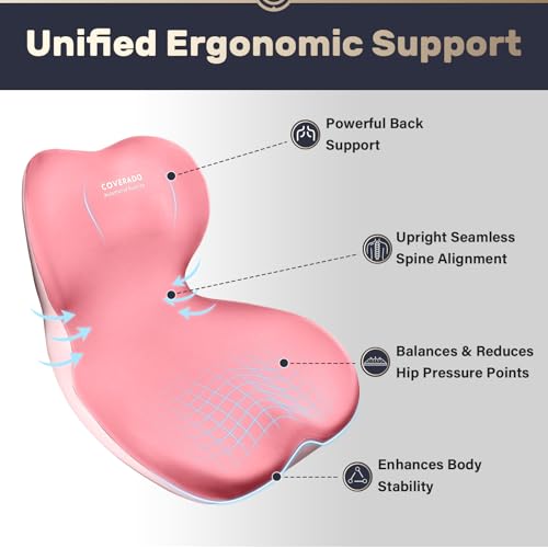 Image of Coverado Car Seat Cushion and Lumbar Support Pillow One Piece, Memory Foam Ergonomic Back Support Driving Seat Cushion for Back Pain, Non-Slip Washable Cushion for Car, Driver, Office